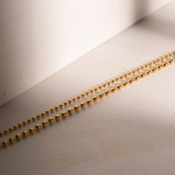 Double Layered Gold Bead Chain Necklace