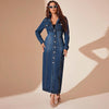 Denim Button Cardigan Jacket Dress - Dark Blue / S