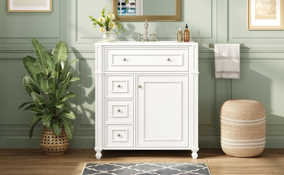 Bathroom Vanity with Ceramic Sink Basin, Cabinet with Soft-Close Doors and Organizer