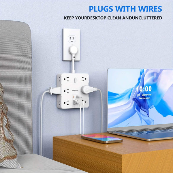 16-in-1 Power Strip – 12 AC Outlets & 4 USB Ports, White