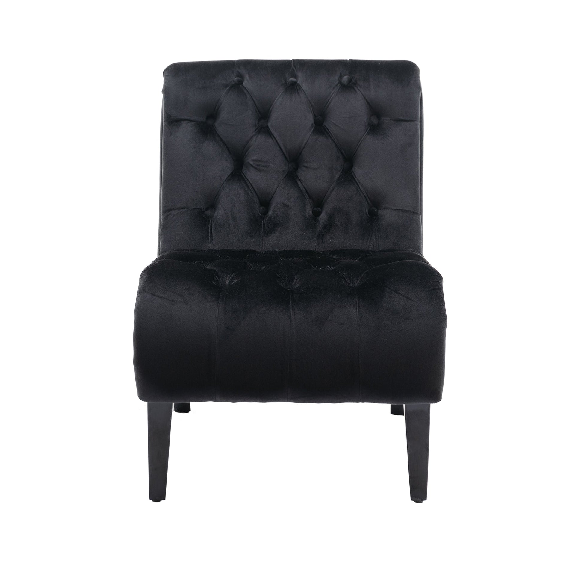 Modern Velvet Armless Accent Chair — Upholstered Button Fabric with Wooden Legs