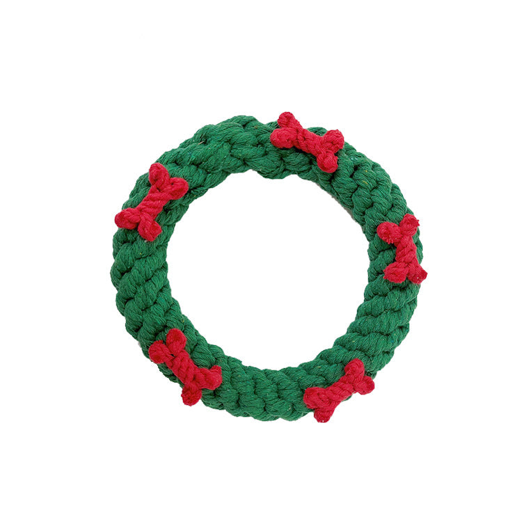 Christmas pet toy gift set dog teeth grinding bite resistant cotton rope hand woven