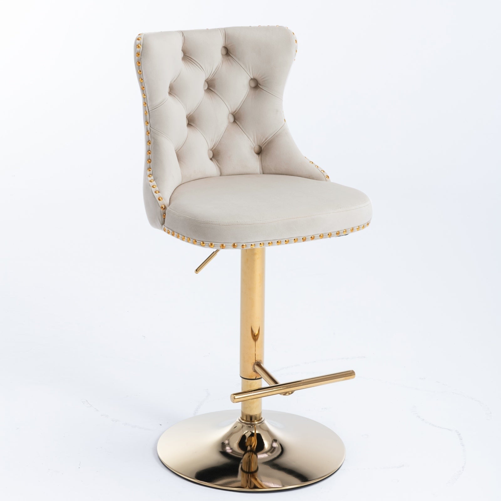Golden Swivel Velvet Adjustable Barstools with Backs Upholstered Tufted for Home Pub