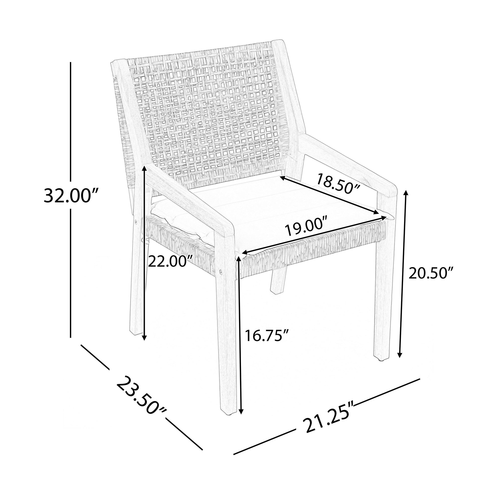 6 Outdoor Acacia Wood and Wicker Dining Chairs Set
