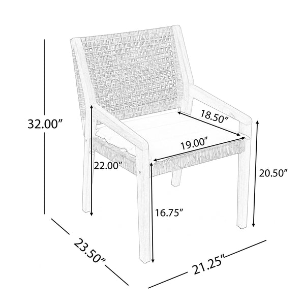 6 Outdoor Acacia Wood and Wicker Dining Chairs Set