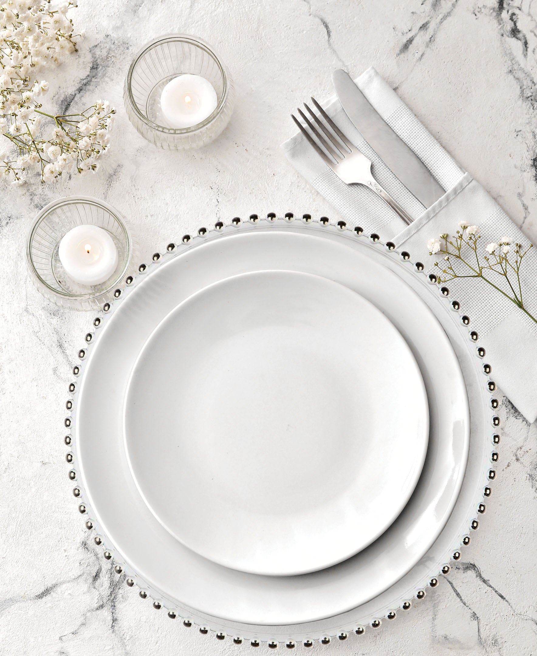 Silver Beaded Glass Charger Plate for Elegant Table Settings