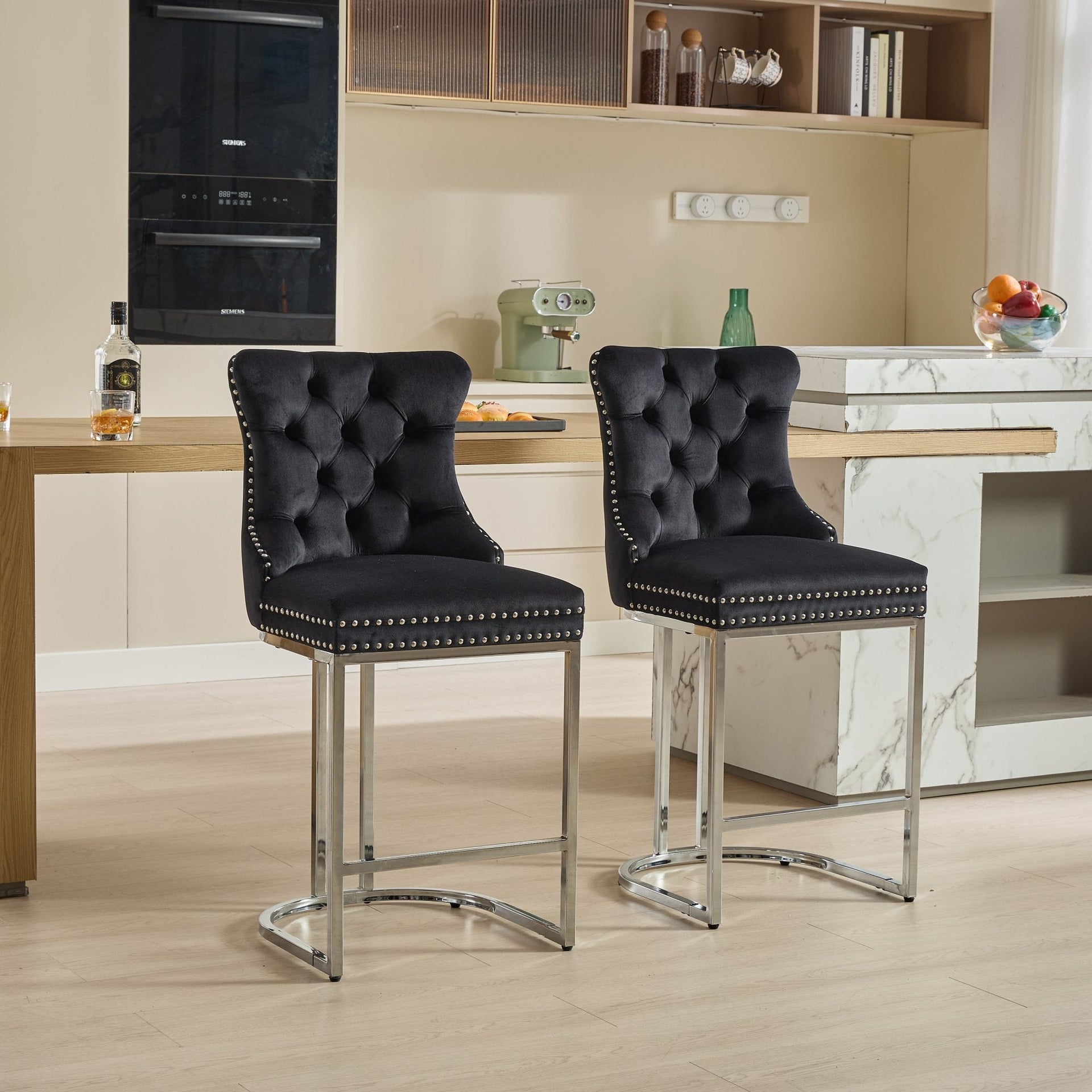 Set of 2 Modern Velvet Barstools