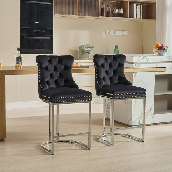 Set of 2 Modern Velvet Barstools