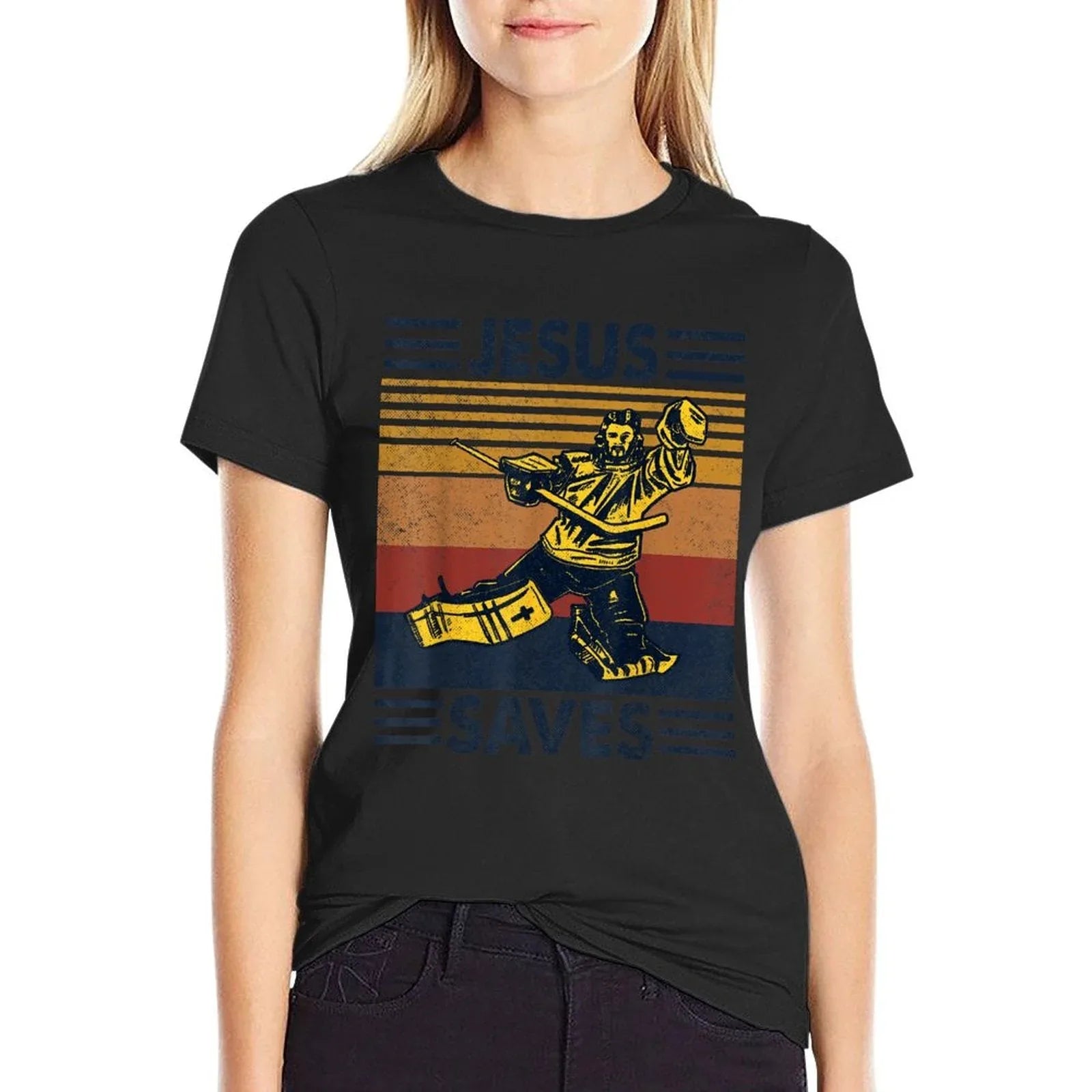 Jesus Saves Ice Hockey Goalie Sport Religious Christian Gift T-Shirt