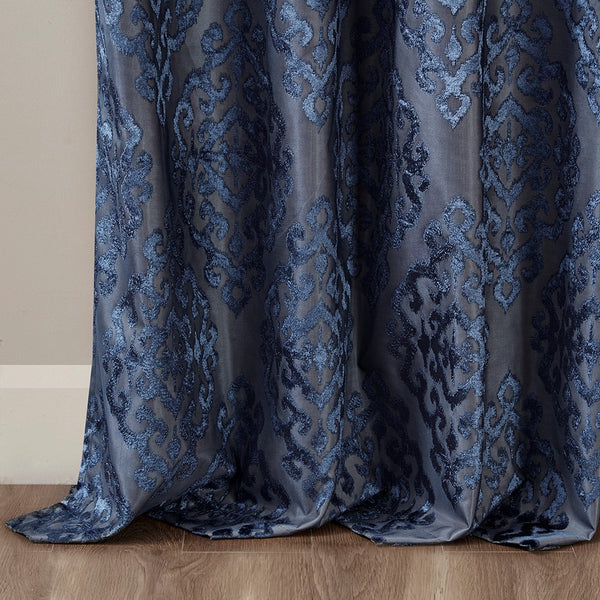 Mirage Knitted Jacquard Damask Total Blackout Grommet Top Curtain Panel by SunSmart - Gifts for You 'n Me