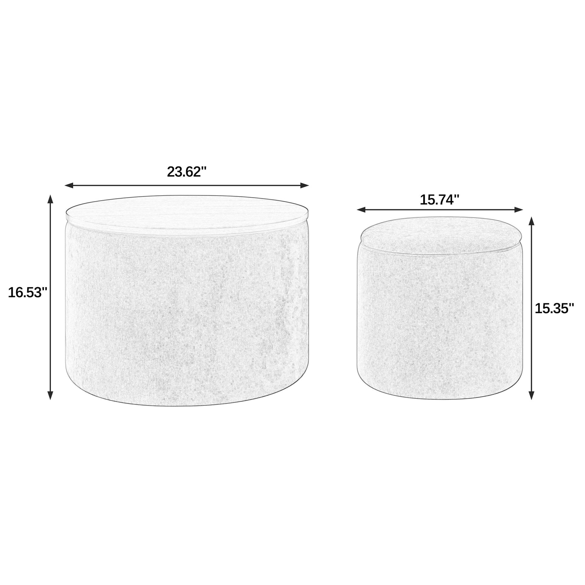 2-Piece Round Chenille Storage Ottoman Set with Drum Stool and MDF Desktop Panel