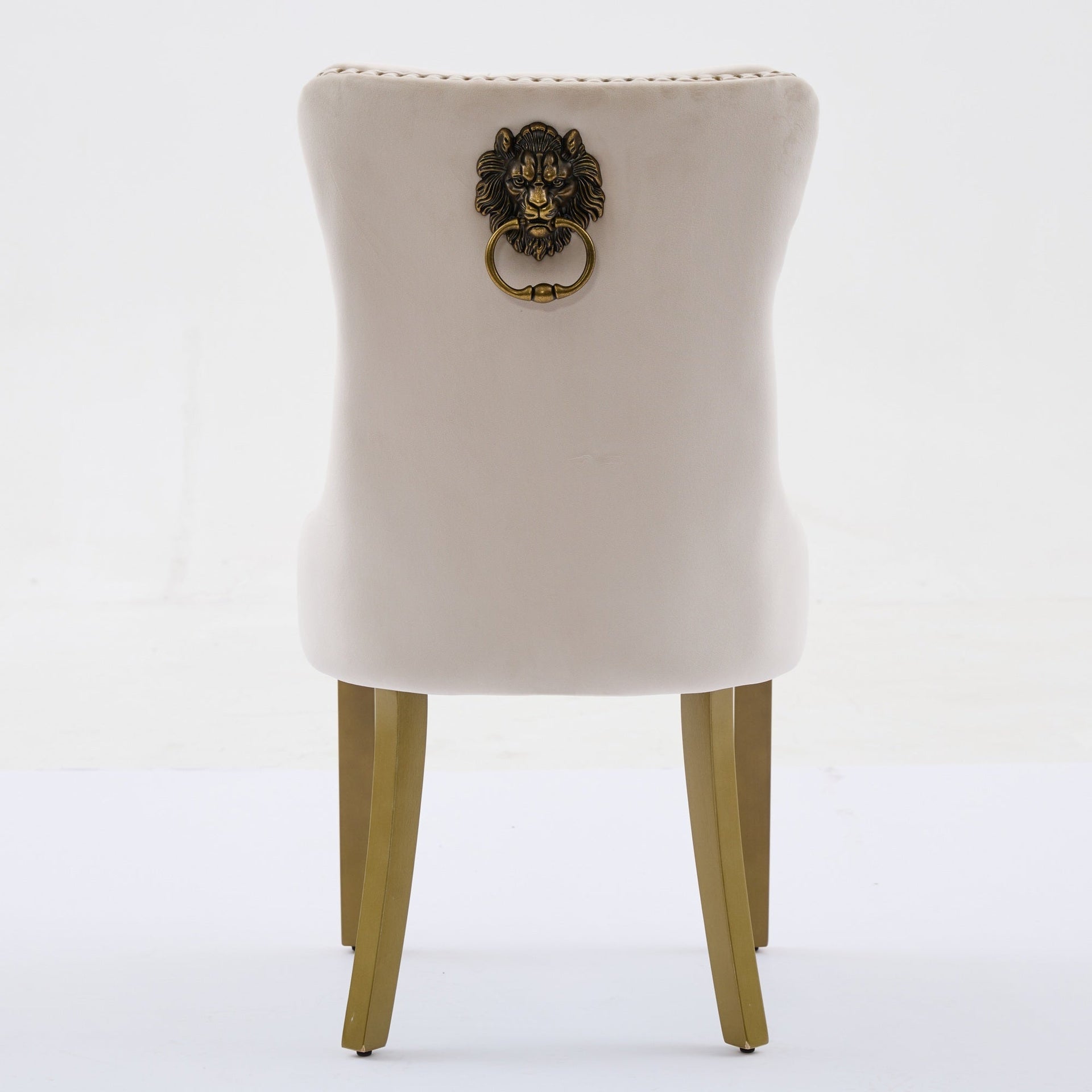 Mid-Century Modern Tufted Velvet Dining Chairs with Lion Head Pull Ring and Nailhead Trim