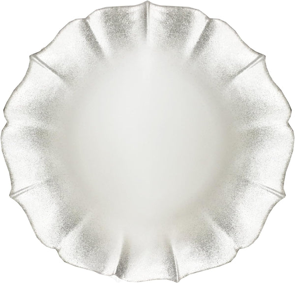 Contessa Silver Glitter Rim with Pearl White Glass Charger Plate 13
