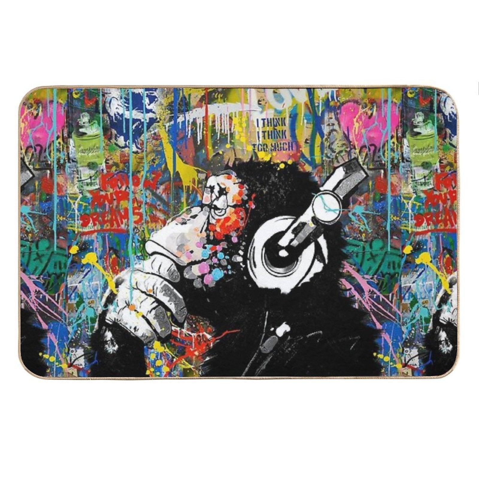 Monkey Thinker - Banksy Urban Contemporary Colorful Street Art -  DJ Chimp Bath Mat