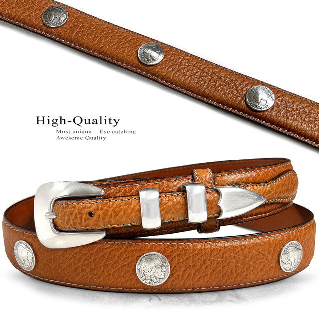 Buffalo Indian Head Coin Conchos Western Leather Ranger Belt
