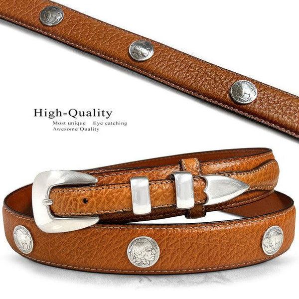 Buffalo Indian Head Coin Conchos Western Leather Ranger Belt