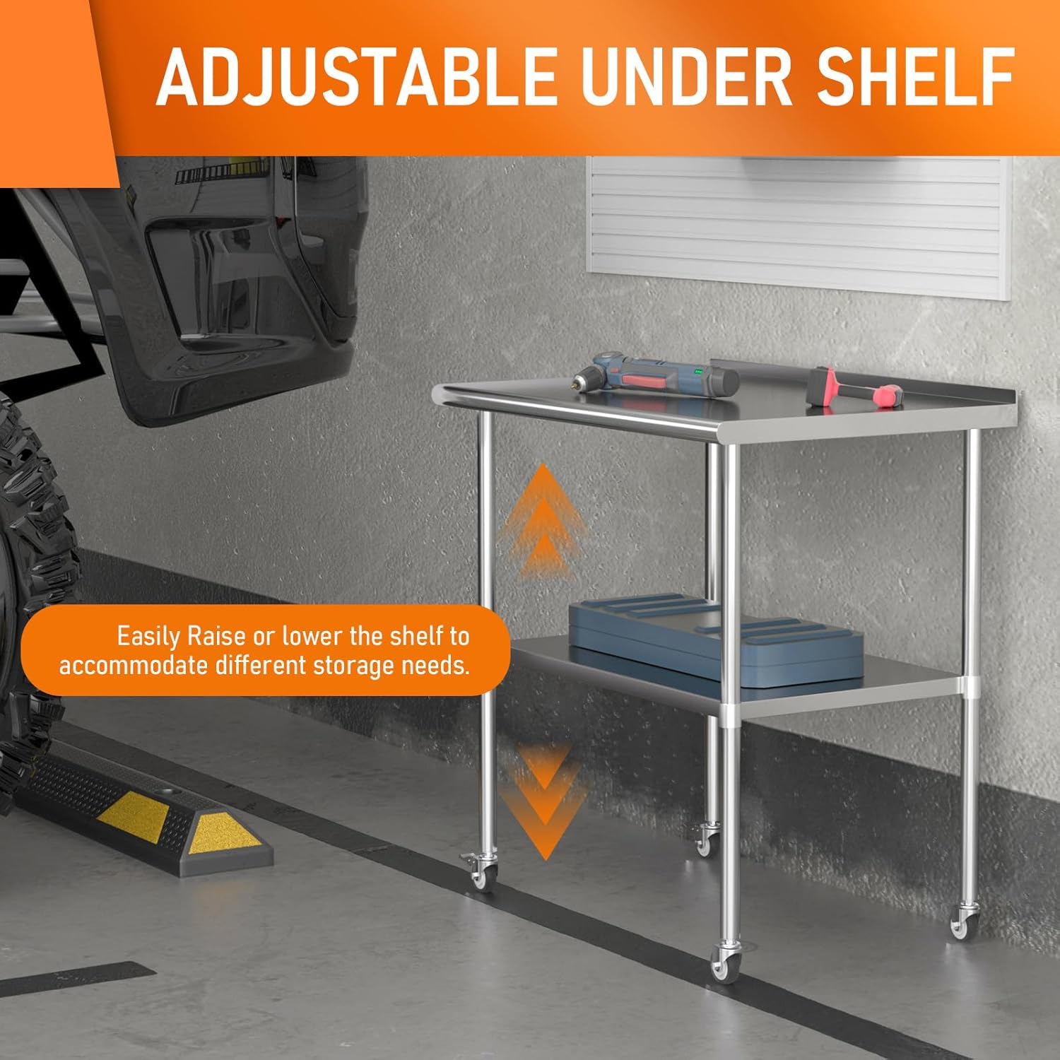 Stainless Steel Table 30 x 36 Inches Metal Prep Table with Adjustable Undershelf Wheels Stainless Table for Commercial Kitchen, Outdoor, Restaurant, Hotel & Garage
