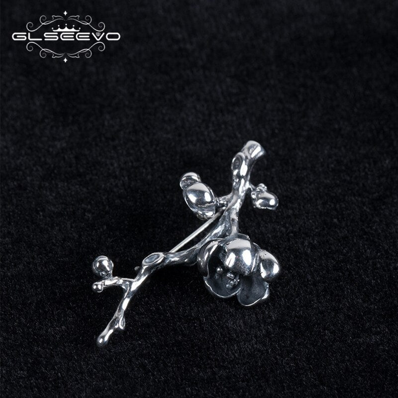 GLSEEVO Vintage Magnolia Brooches For Women Gift 925 Sterling Silver Luxury Brooch Broche Plata De Ley 925 Fine Jewellery