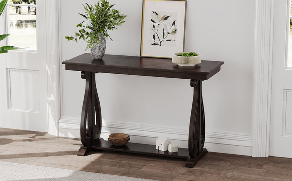48-Inch Rustic Vintage Console Table --- Farmhouse Style Entryway Table with Open Shelf and Sturdy Construction  (Espresso)