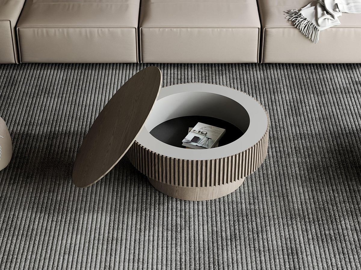 Modern Gray Round Mushroom Coffee Table with Hidden Storage