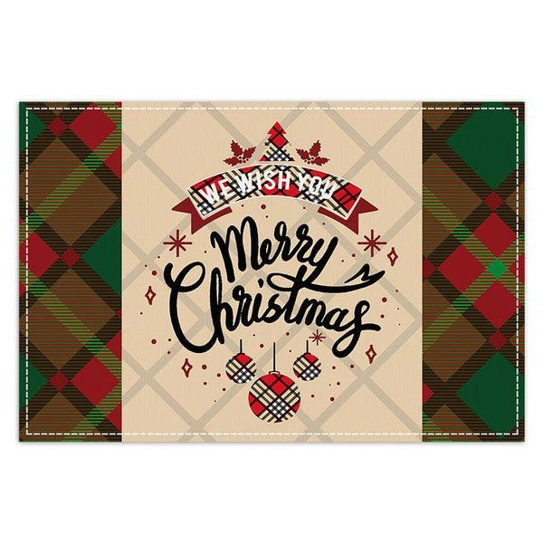 Christmas table mat with white linen snowman checkered print