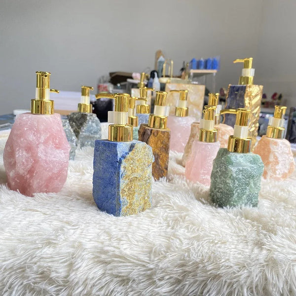 1 PCS Natural Pink Crystal Stone Press Bottle Dispenser 30ml Liquid Dispenser Shower Gel Wash Light Luxury Bathroom Accessory - Gifts for You 'n Me