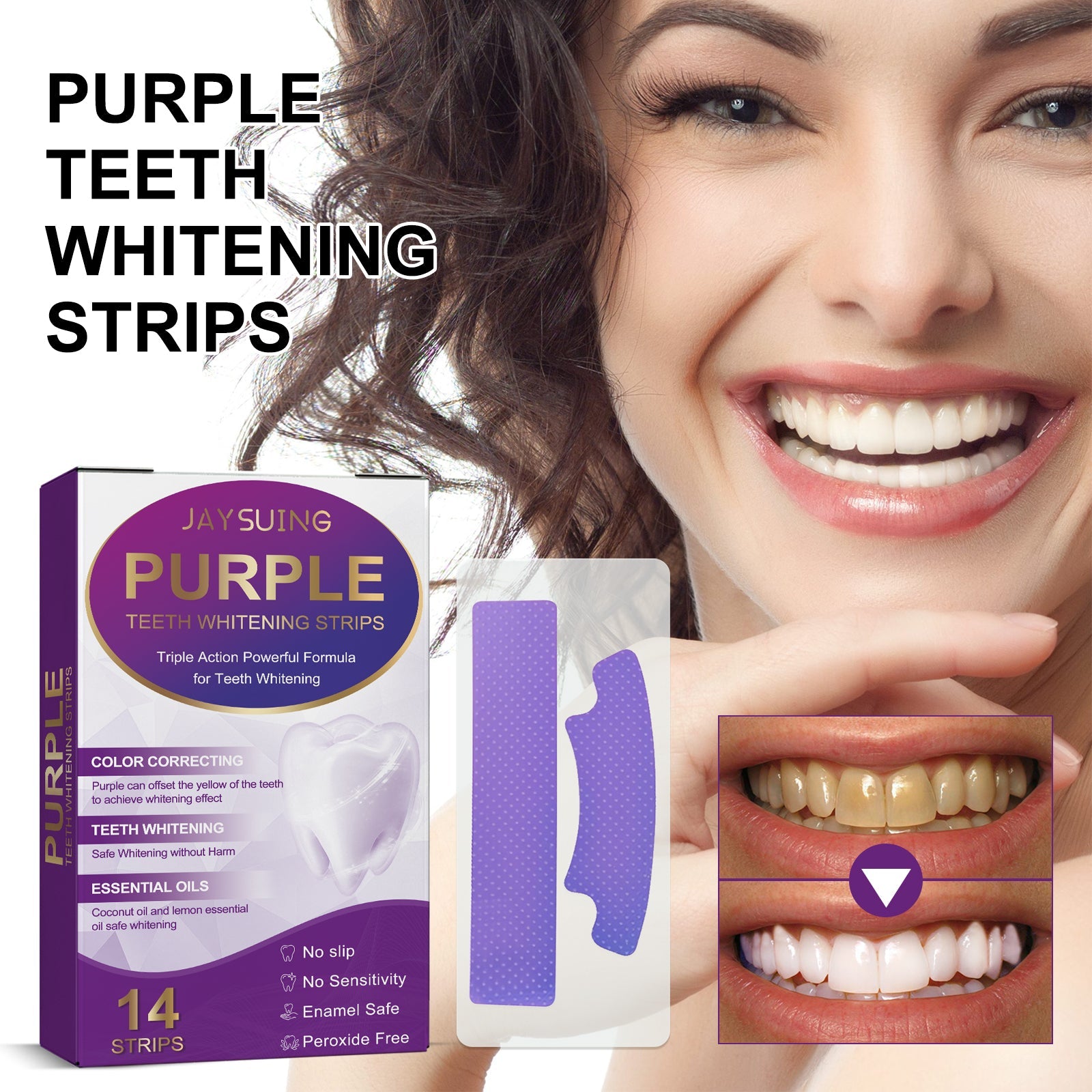 Purple Bright White Dental Stickers, Yellow Stain Removal Deep Cleaning Care For Oral Health Care Dental Stickers