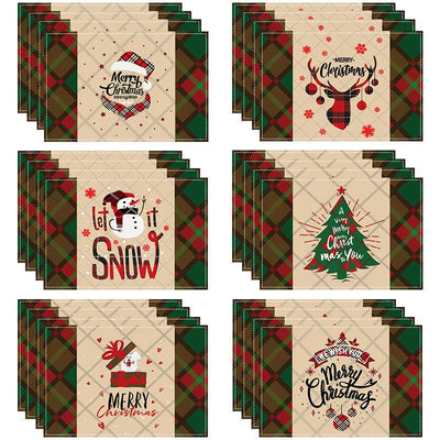 Christmas table mat with white linen snowman checkered print