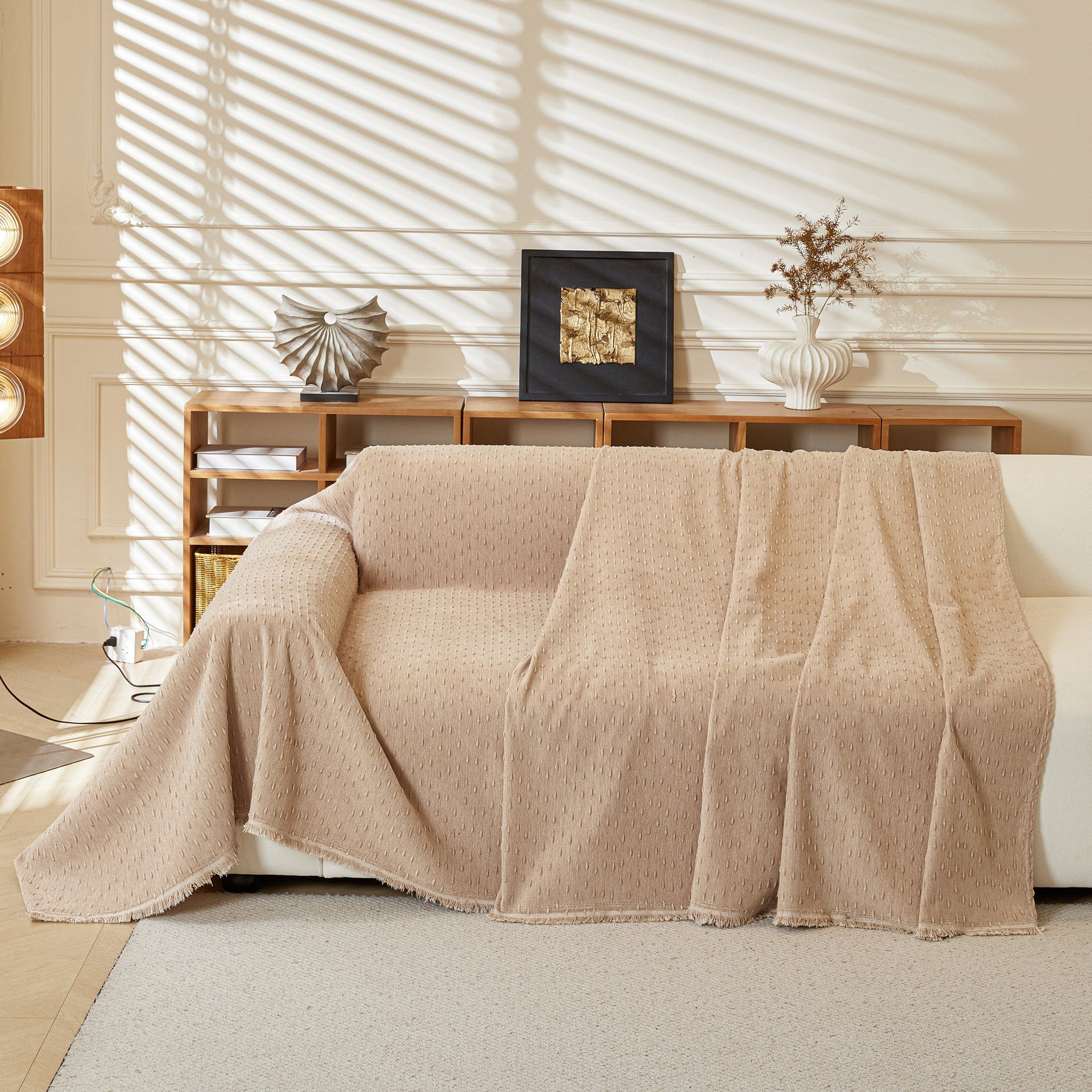 Textured Throw Blanket with 3D Dobby Weave, Minimalist Furniture Protector for Couch