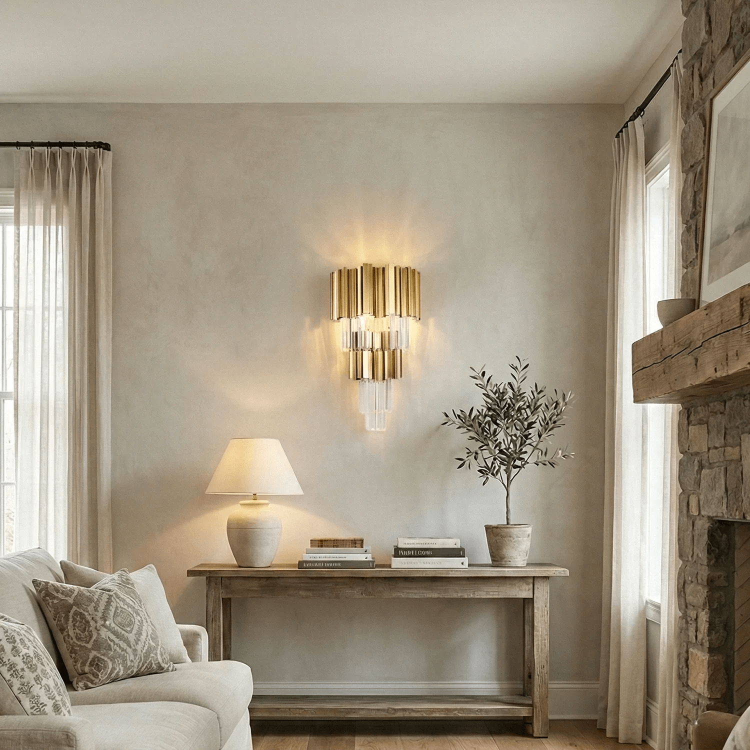 Art Deco Crystal Wall Sconce Gold Chrome – Empire Style E12 Dimmable Wall Light