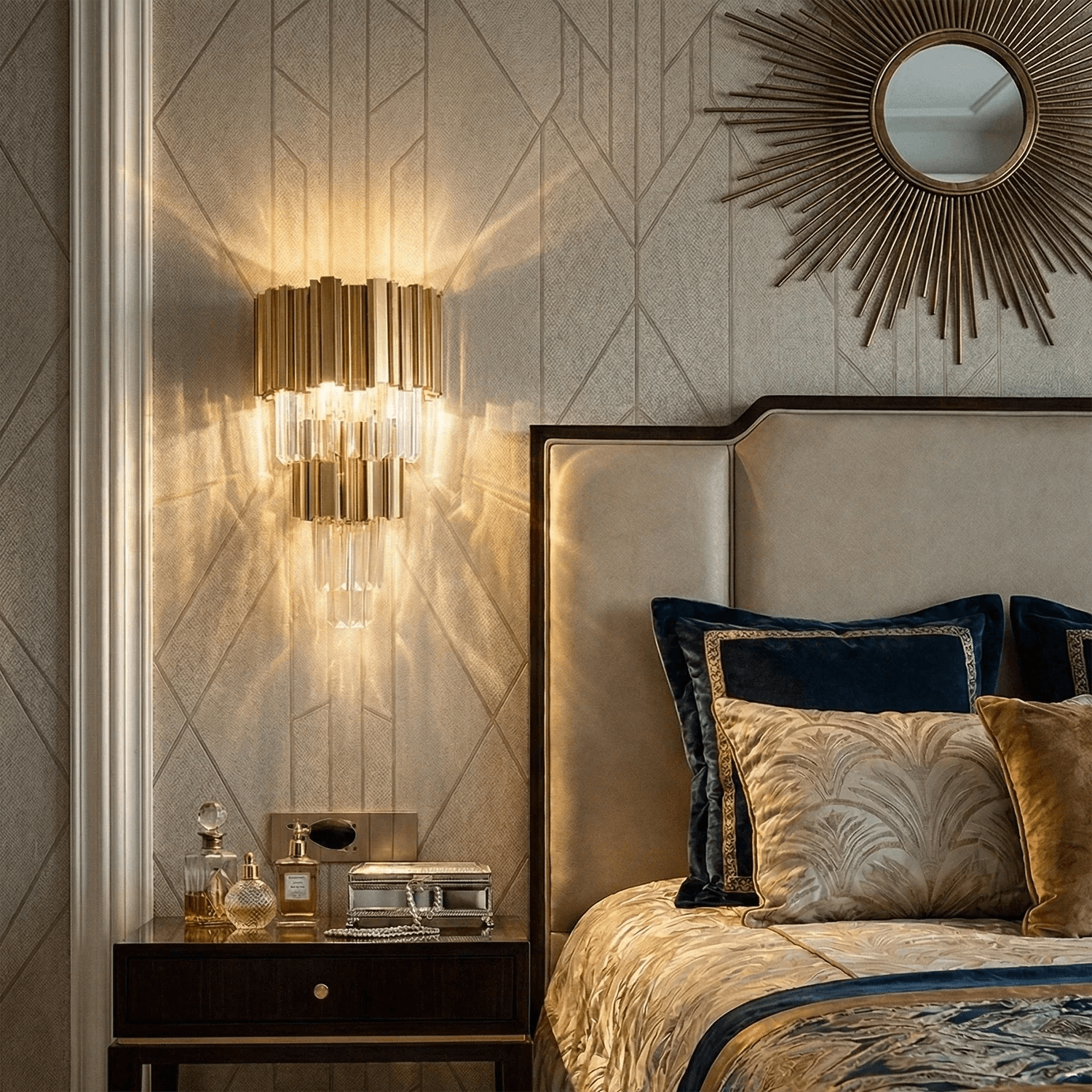 Art Deco Crystal Wall Sconce Gold Chrome – Empire Style E12 Dimmable Wall Light