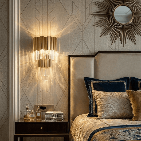 Art Deco Crystal Wall Sconce Gold Chrome – Empire Style E12 Dimmable Wall Light