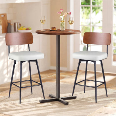 27 Inch Padded Counter Barstools Set of 2 with Metal Legs-White