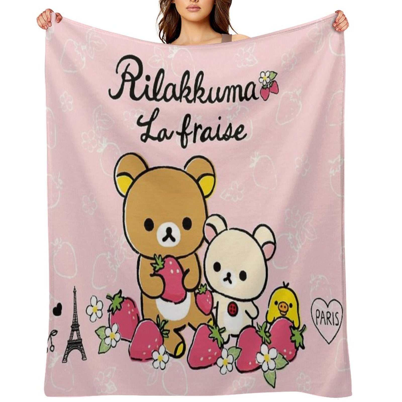 Cute Rilakkuma Strawberry All-season Throw Blanket