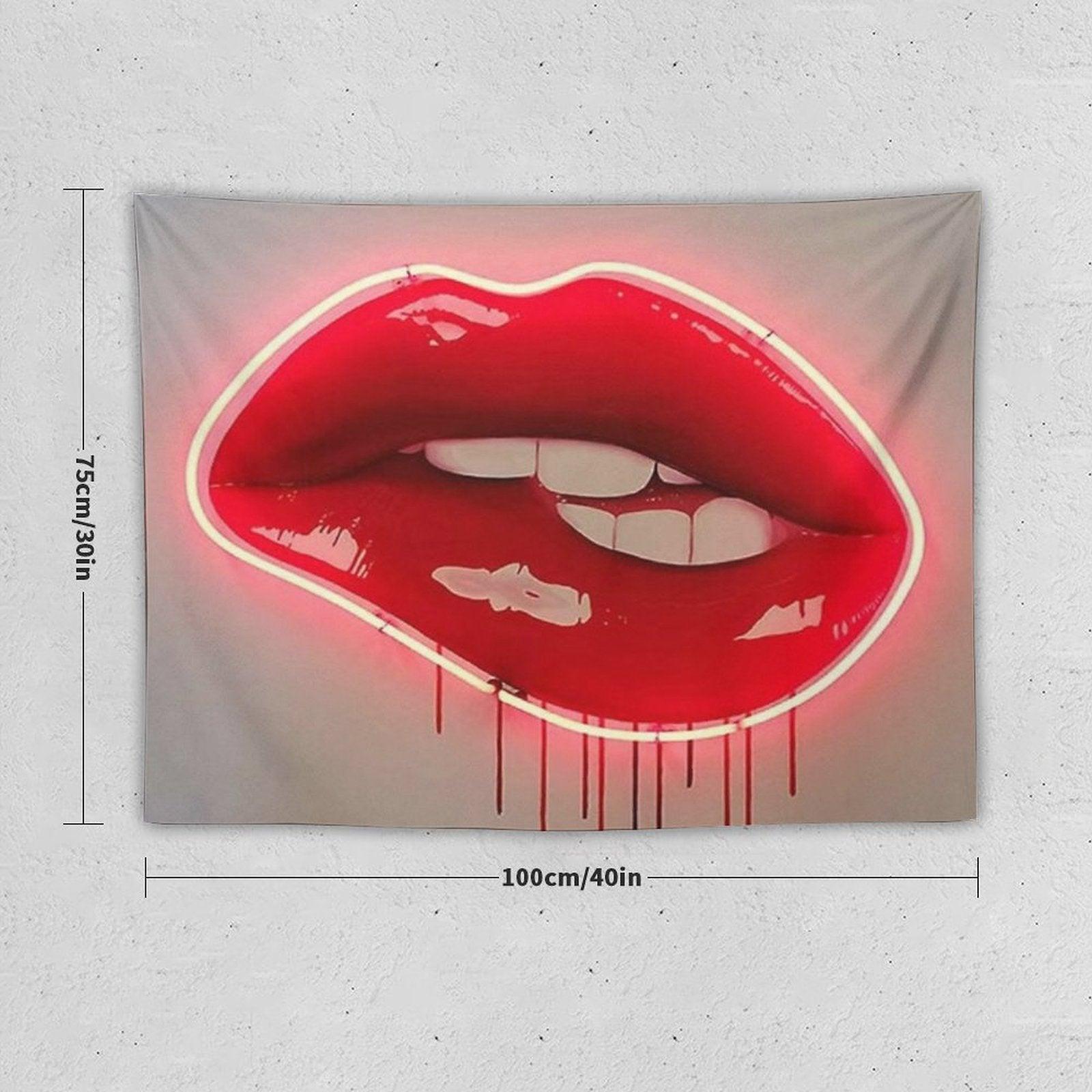 Neon Lip Biting Tapestry Tapestry