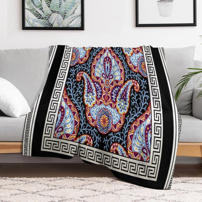 Greek Key Cream White Black Intricate Floral Gift-ready Throw Blanket
