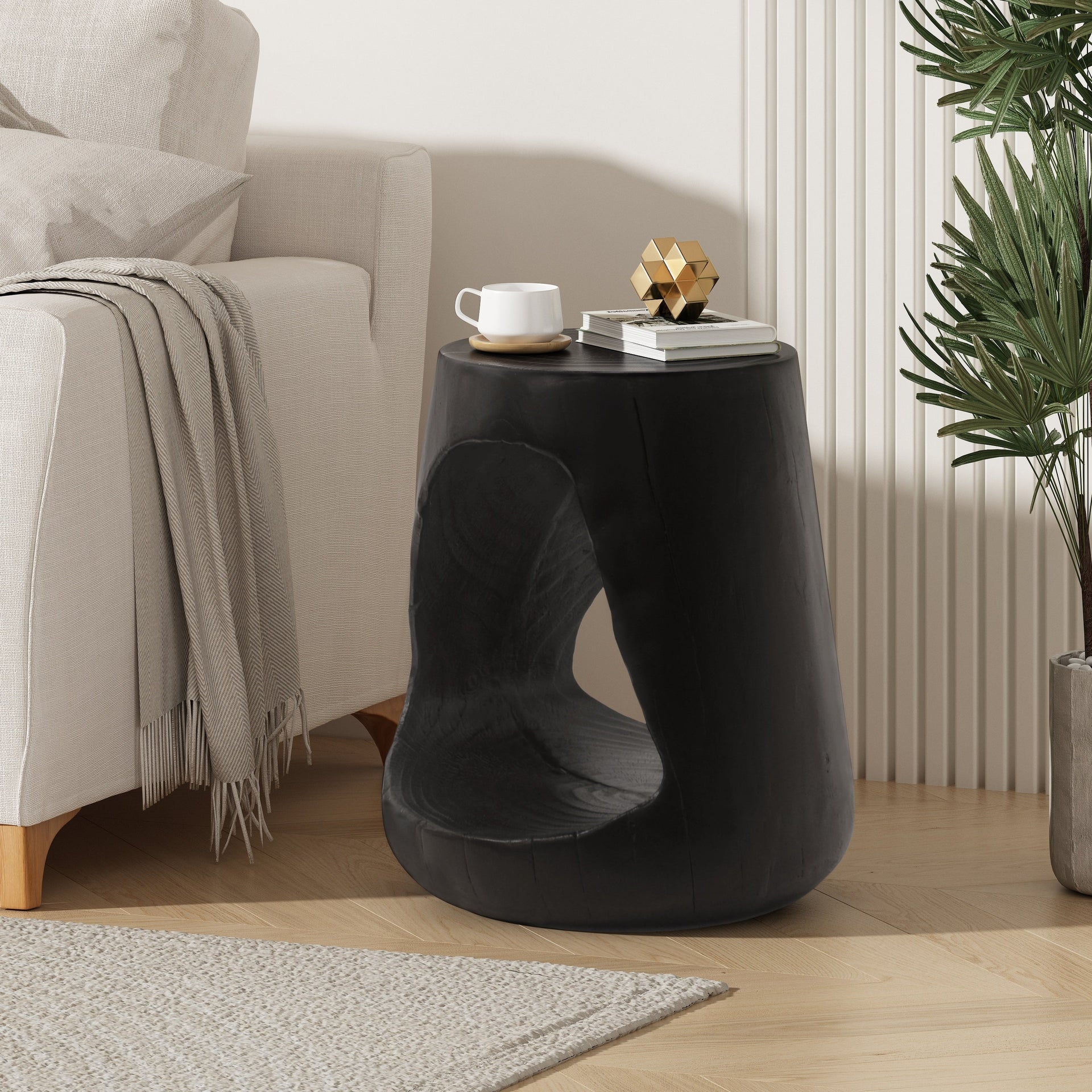 MGO Hollow Side Table with Wood-like Texture