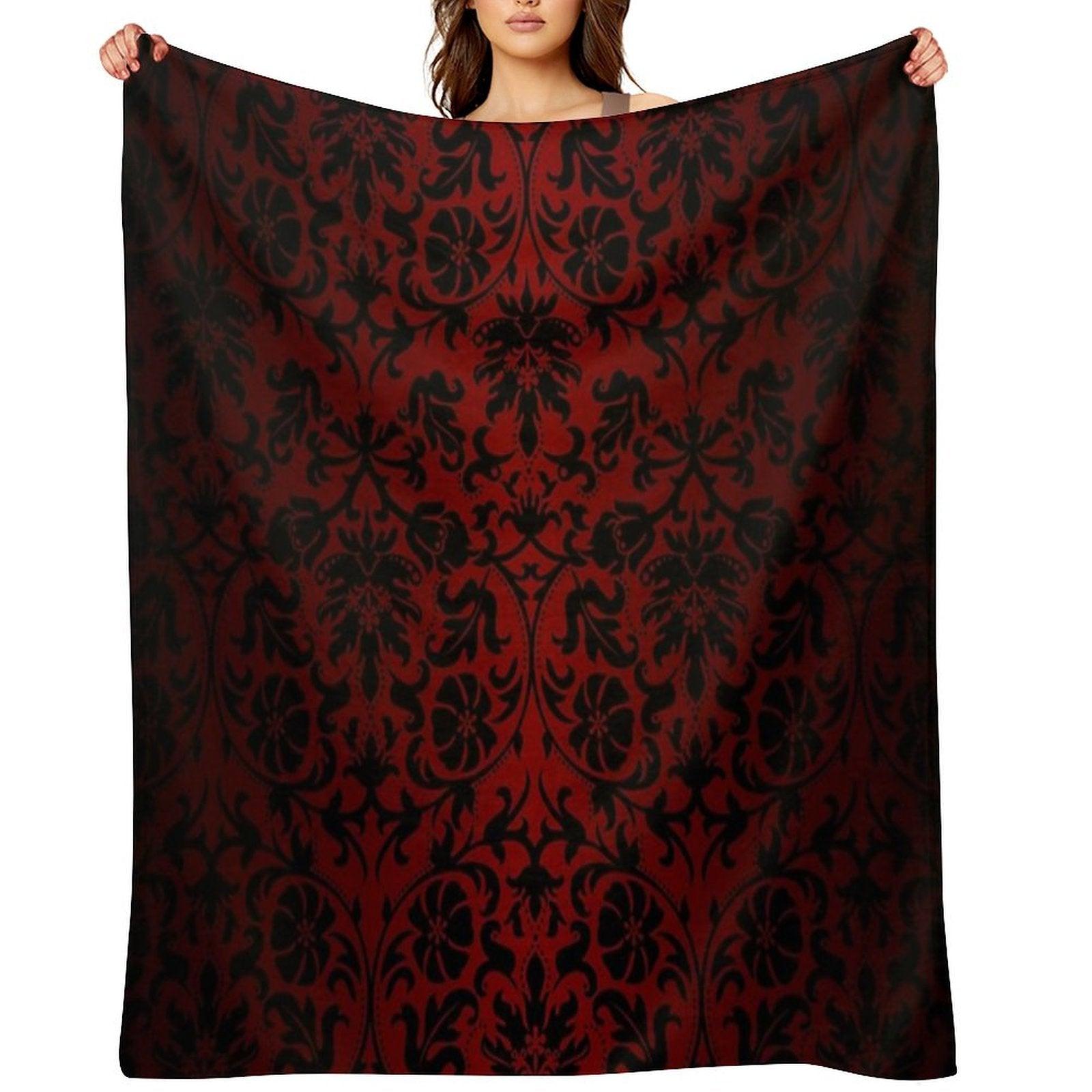 Dark Red And Black Damask Pattern Throw Blanket