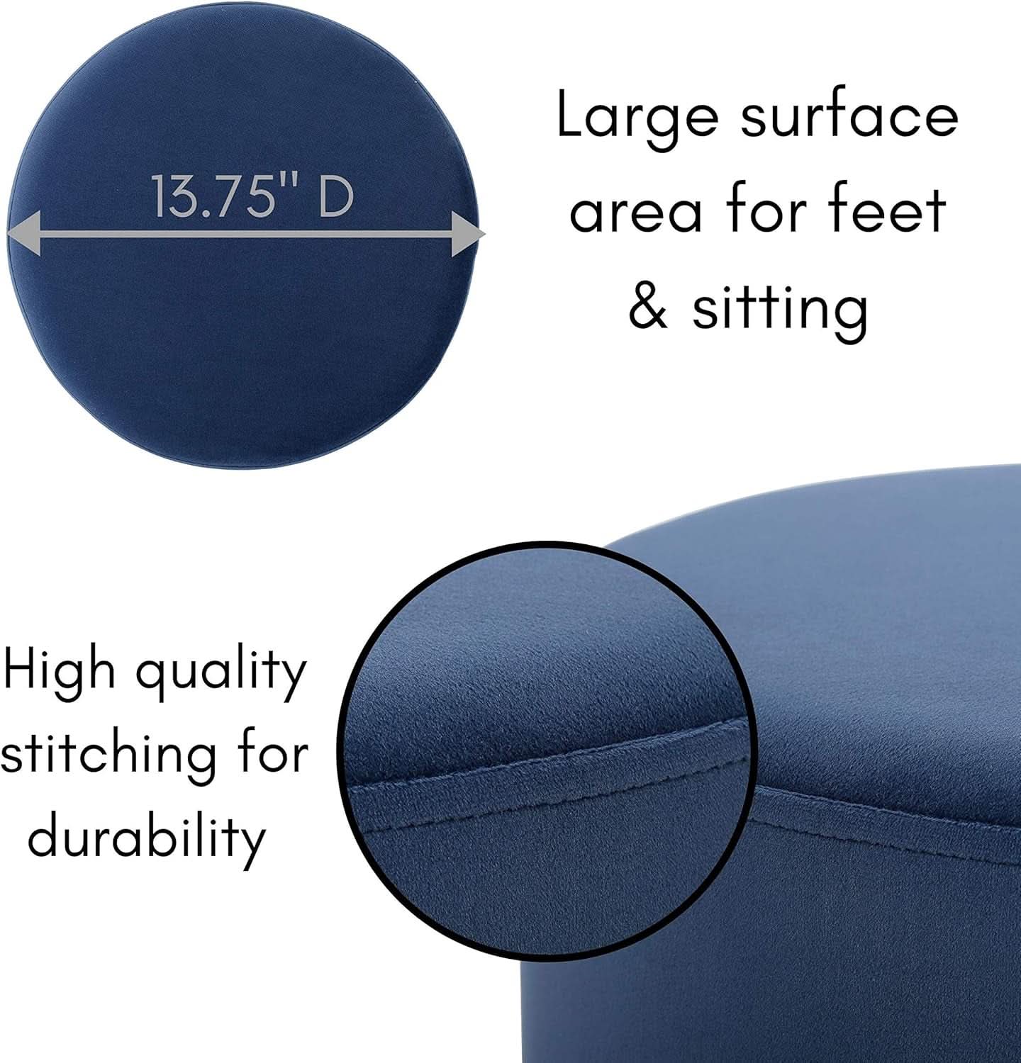 Sleek Round Ottoman Foot Stool Blue Memory Foam Padding