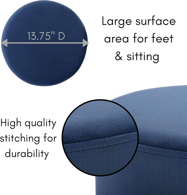 Sleek Round Ottoman Foot Stool Blue Memory Foam Padding