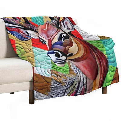 Beautiful Buck Deer Simulated Quilt Pattern Sustainable Throw Blanket