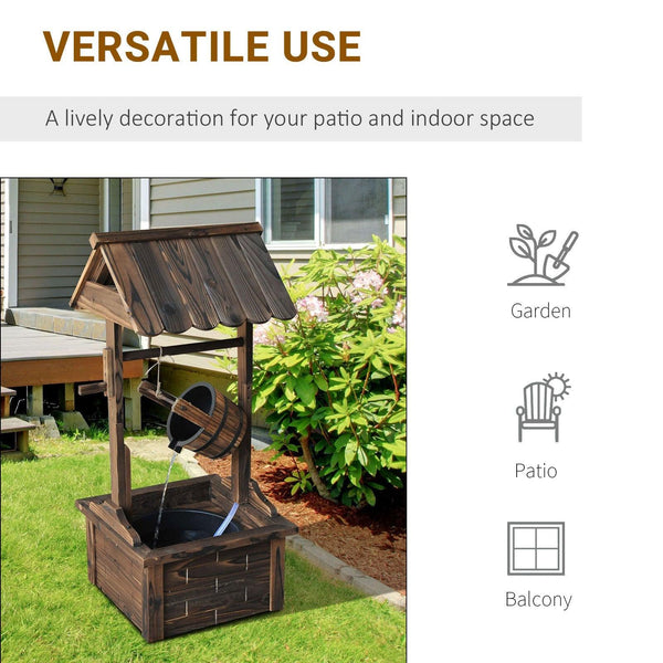 Carbonized Wood Wishing Well Outdoor Fountain 44 Inch