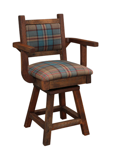 Barnwood Colonial Swivel Barstool With Arms