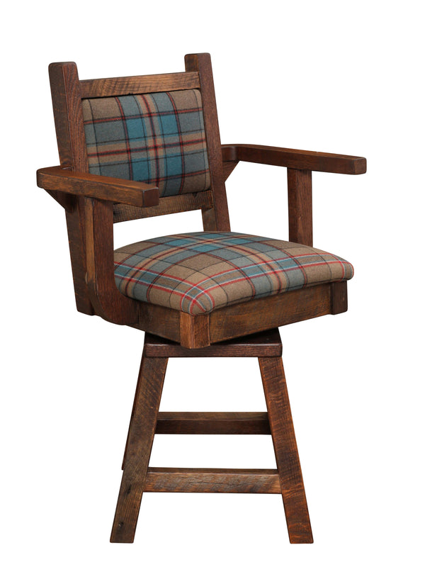 Barnwood Colonial Swivel Barstool With Arms