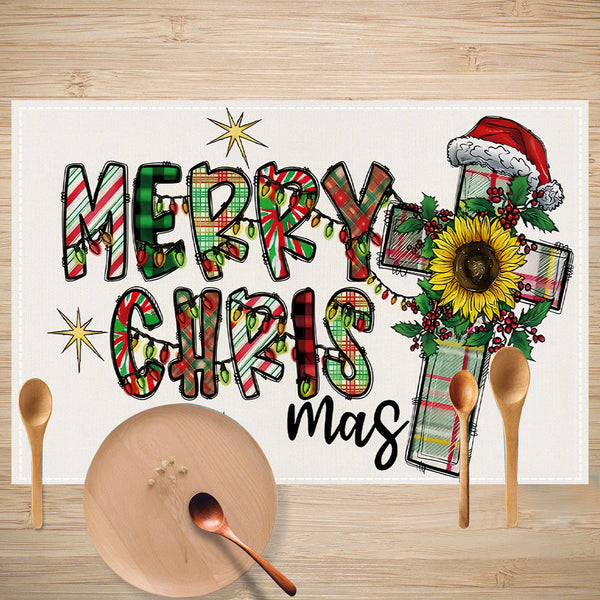 Skull Milk Tea Cup Printed Meal Mat Christmas Snowflake Letter Linen Table Mat Holiday Table Decoration Insulation Mat