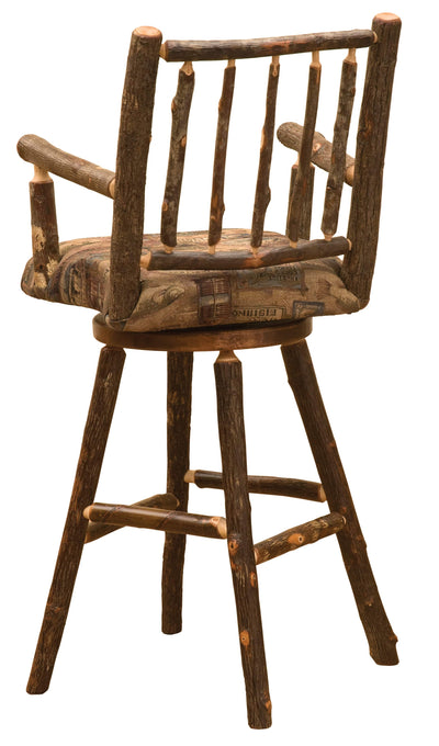 Hickory Log Spoke Back Swivel Barstool With Arms