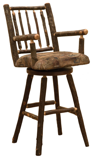 Hickory Log Spoke Back Swivel Counter Stool With Arms