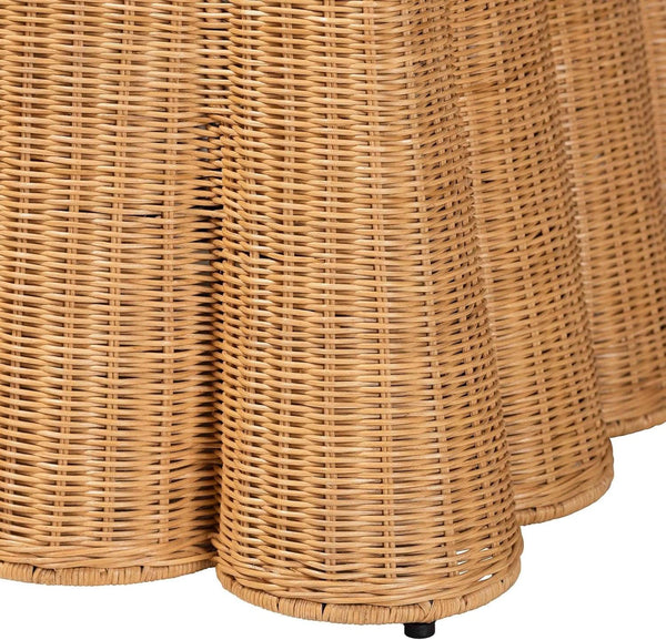 Honey Bohemian Scallop Rattan Ottoman Plush Cushion