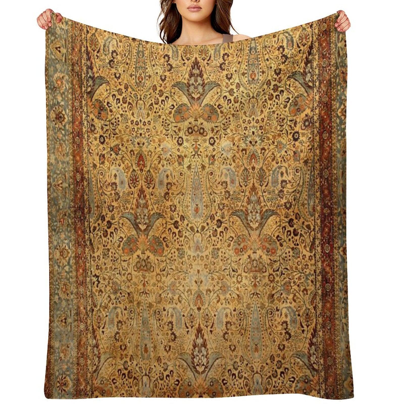 Antique Persian Khorassan Rug Print Throw Blanket