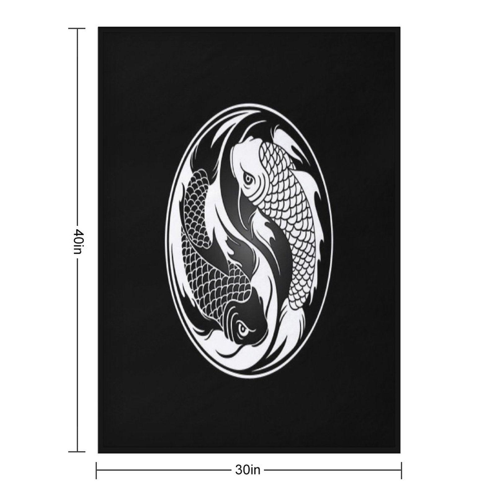 Black And White Yin Yang Koi Fish Throw Blanket
